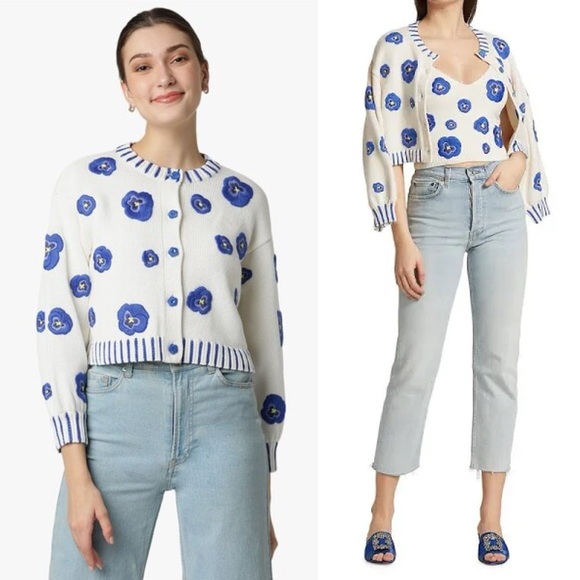 Alice + Olivia Brigid Embroidered Cropped Cardigan Size Small - Picture 2 of 13